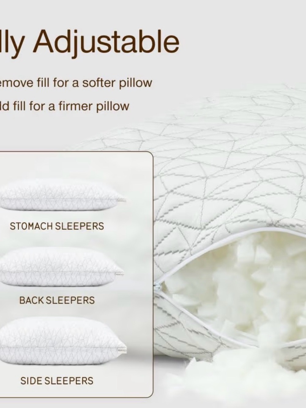 Coop White Adjustable Memory Foam Blend Pillow - Extra Oomph™ - Picture 2 of 4